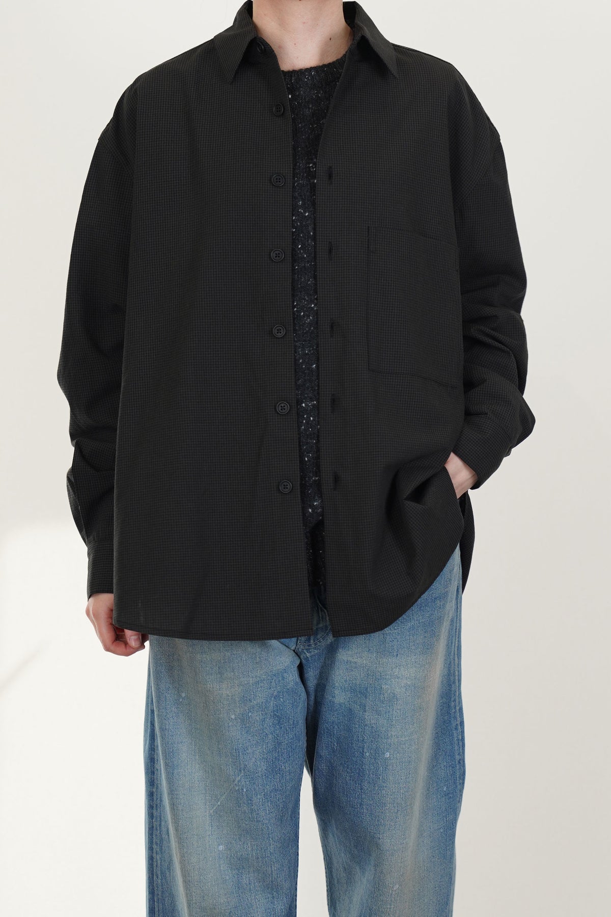 big shirt two worsted wool check olive black
