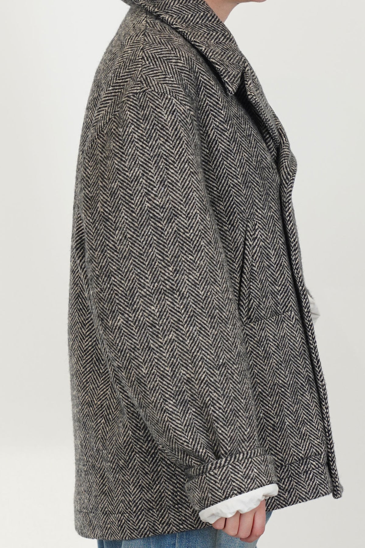 peacoat wool herringbone natural black