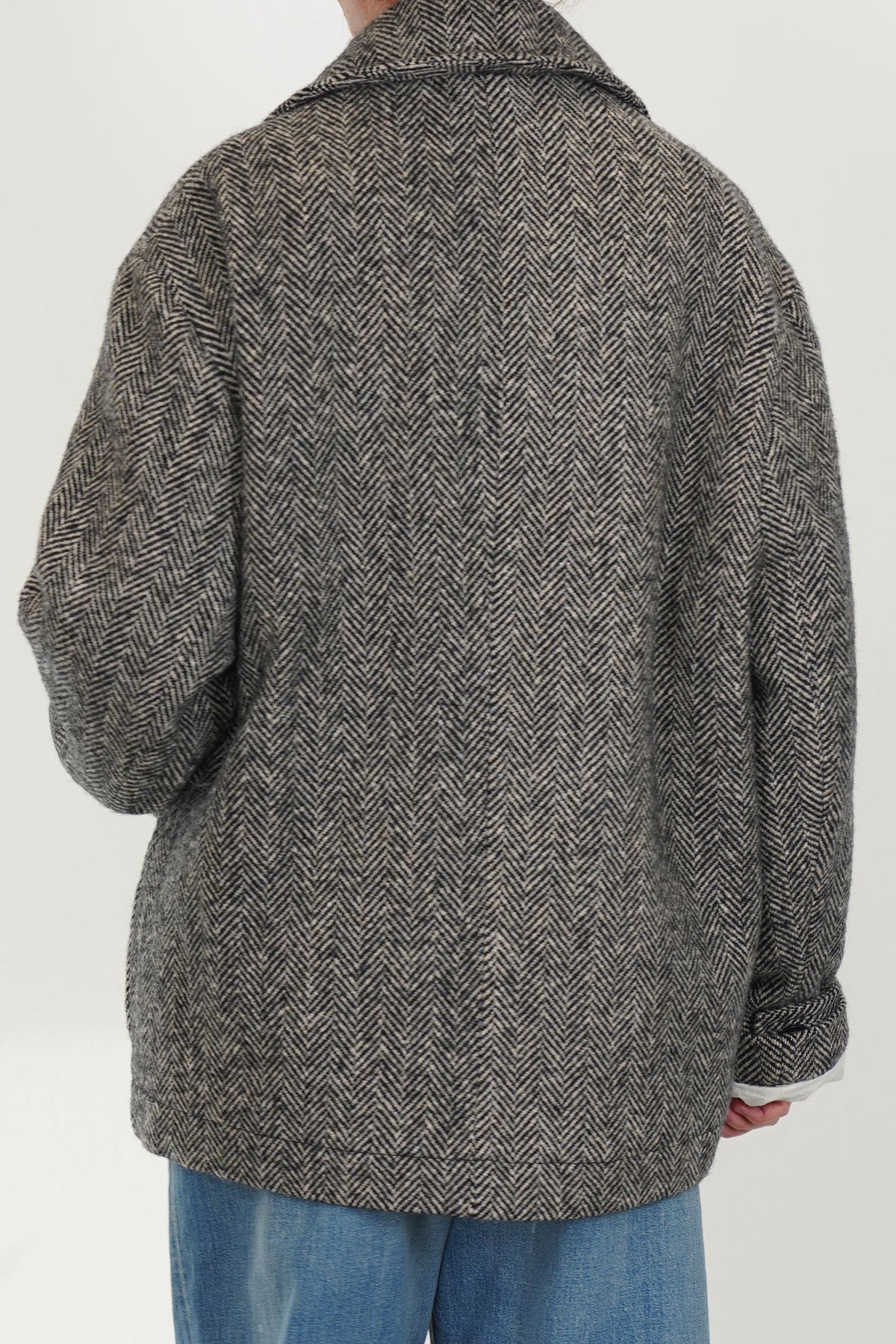 peacoat wool herringbone natural black