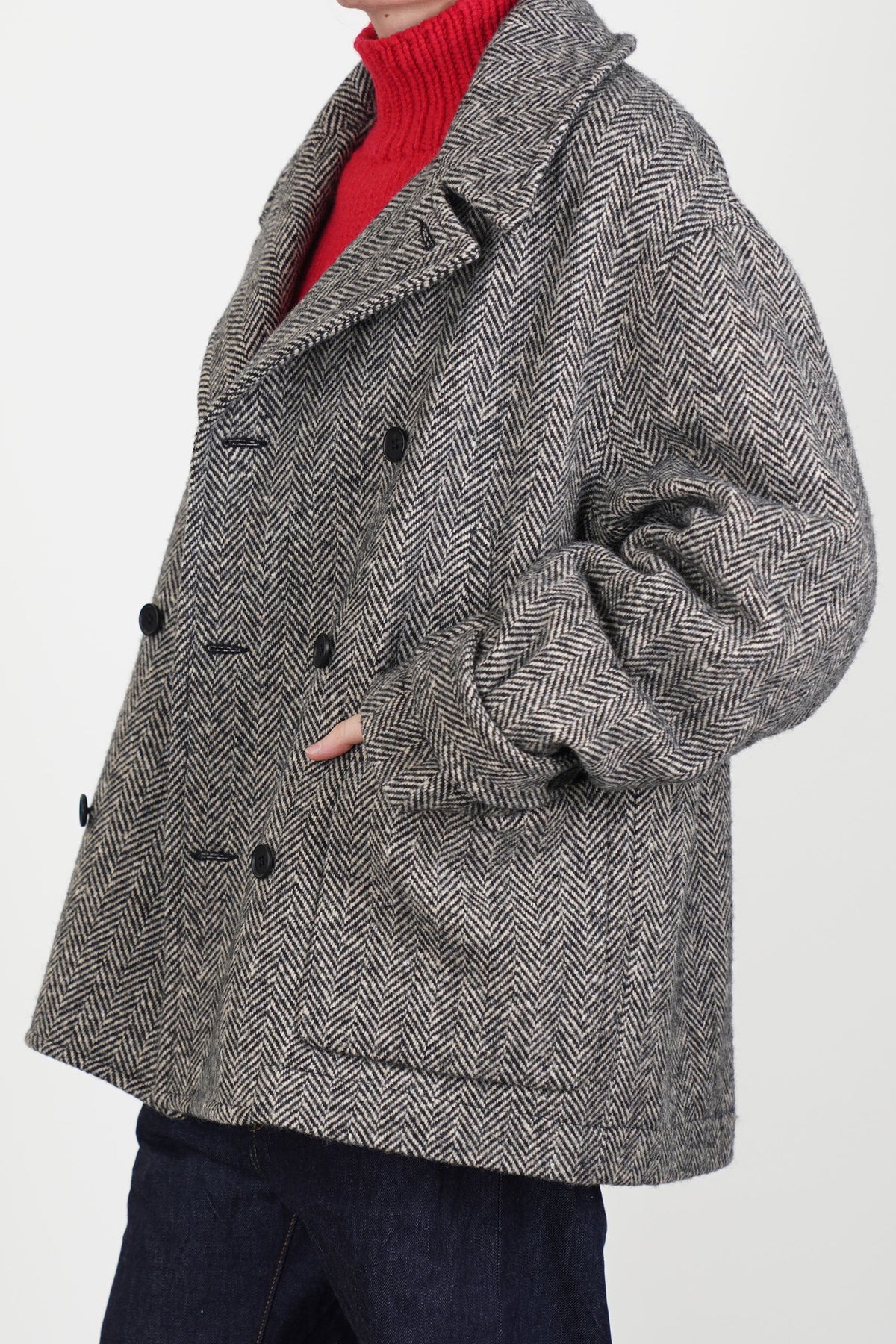 peacoat wool herringbone natural black