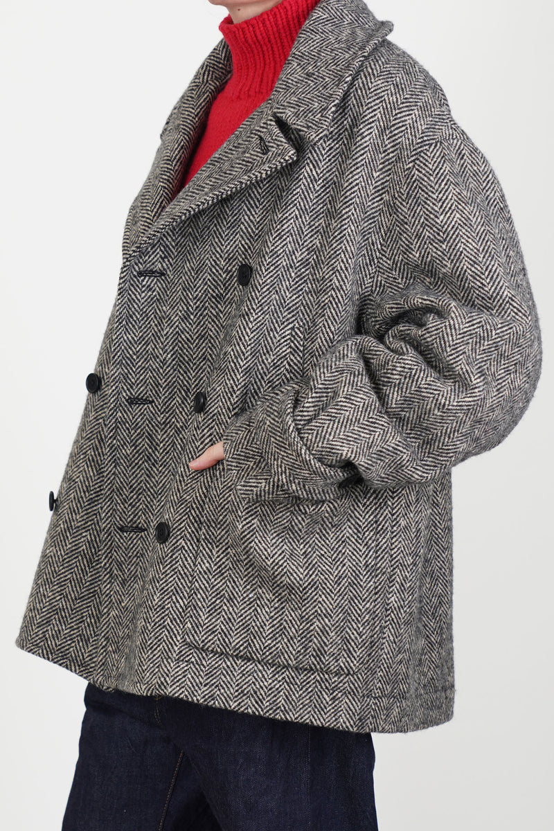 peacoat wool herringbone natural black