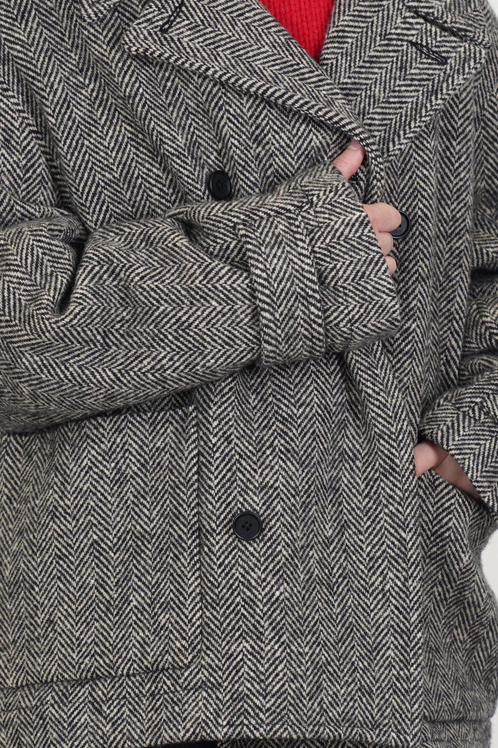 peacoat wool herringbone natural black