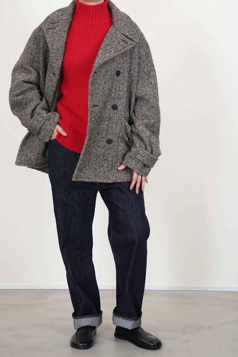 peacoat wool herringbone natural black