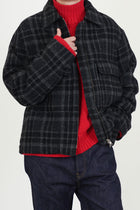 zip jacket wool tweed black grey check