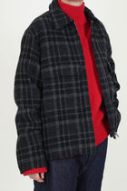 zip jacket wool tweed black grey check