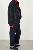 zip jacket wool tweed black grey check