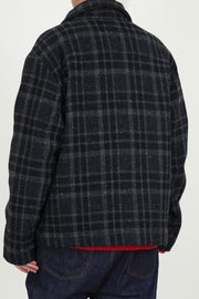 zip jacket wool tweed black grey check