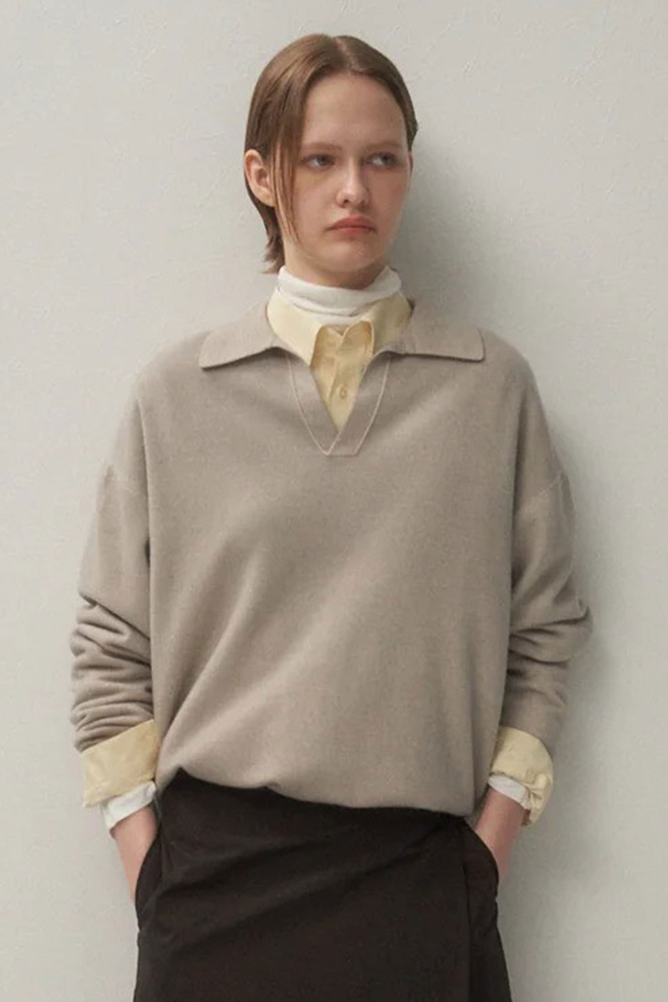 skipper polo sweater wool beige