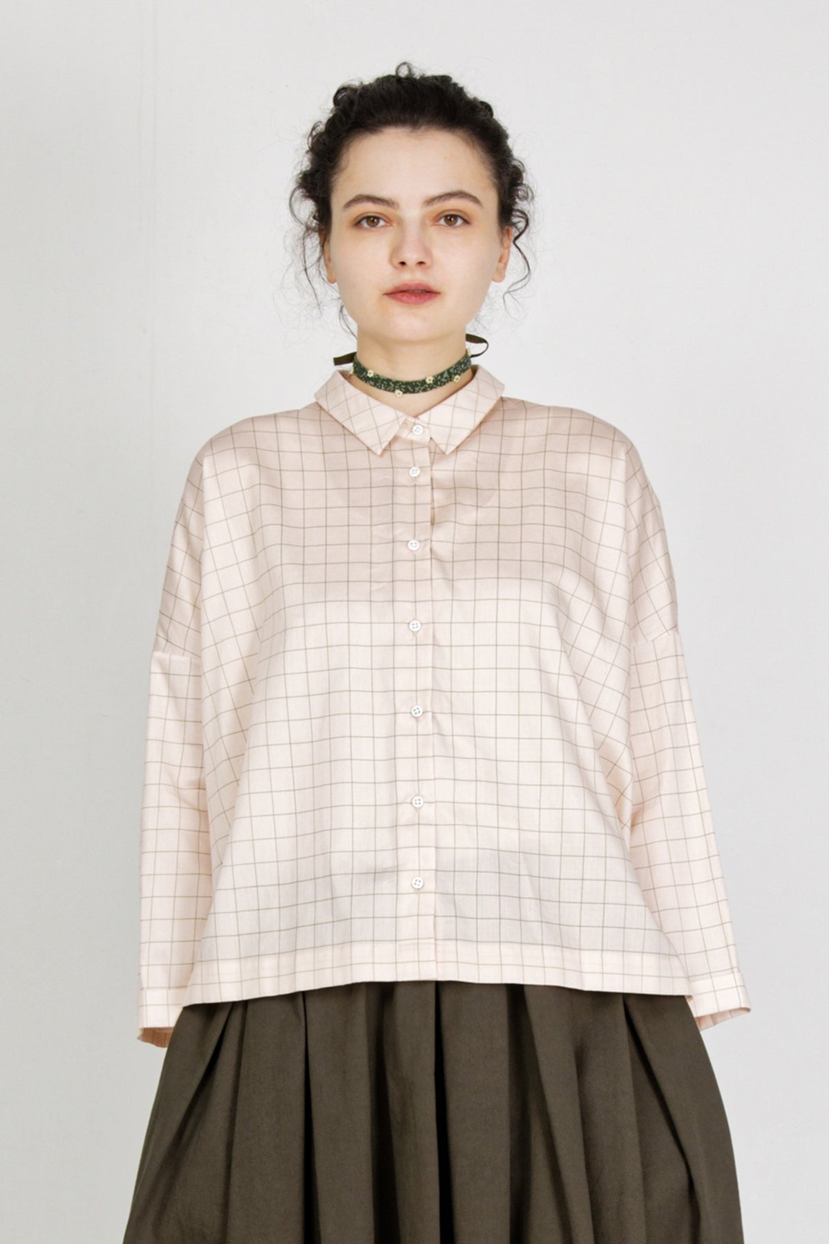 shirt brigitte peach x green check