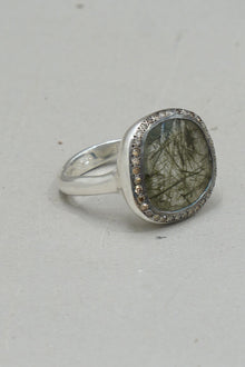 junya v ring silver cognac diamonds green rutilated quartz