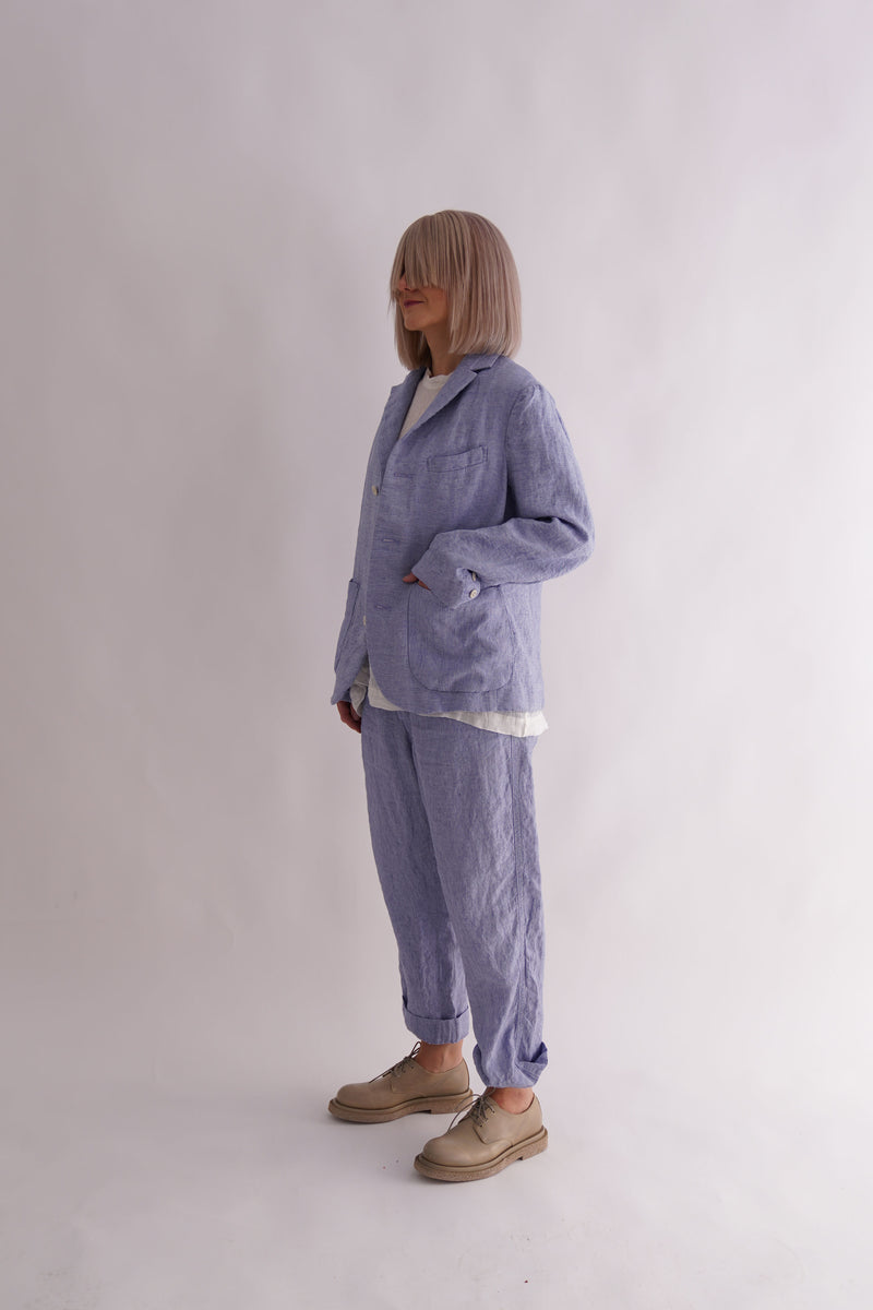 kenporon jacket indigo linen sax