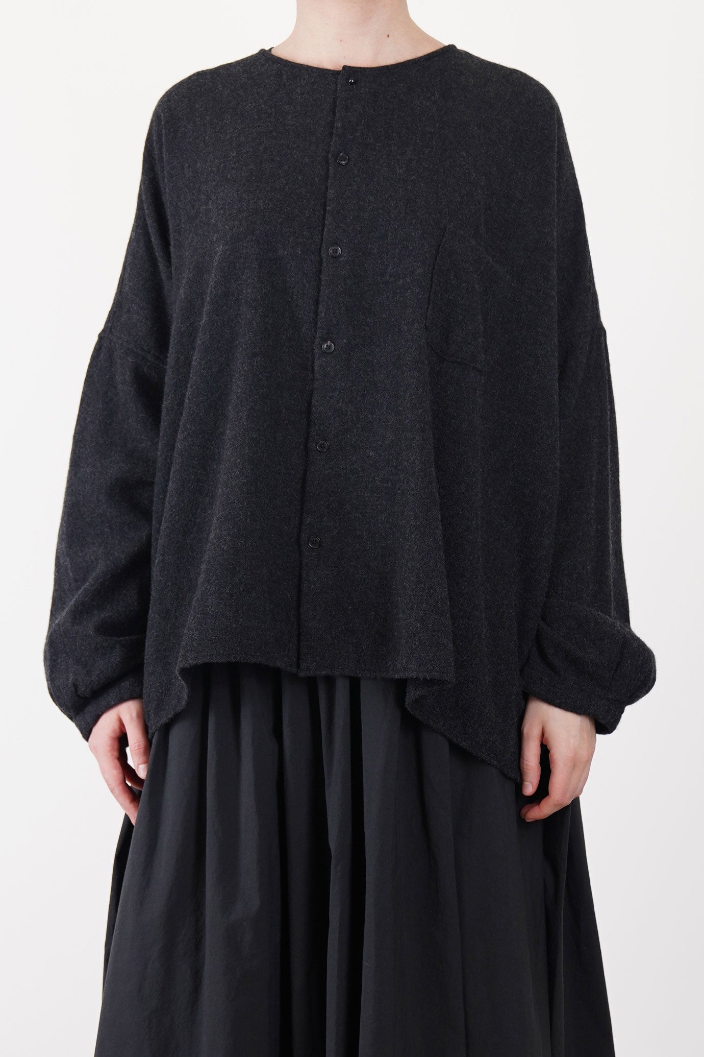 no collar wide shirt wool cashmere charcoal