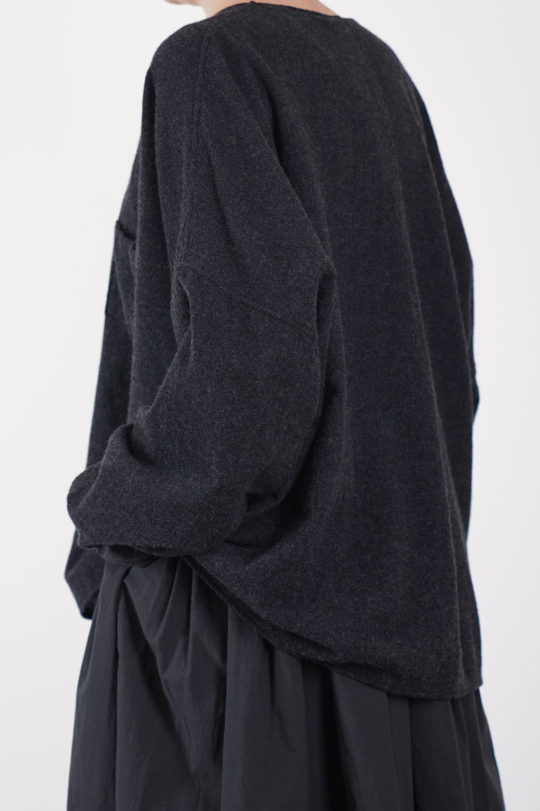 no collar wide shirt wool cashmere charcoal