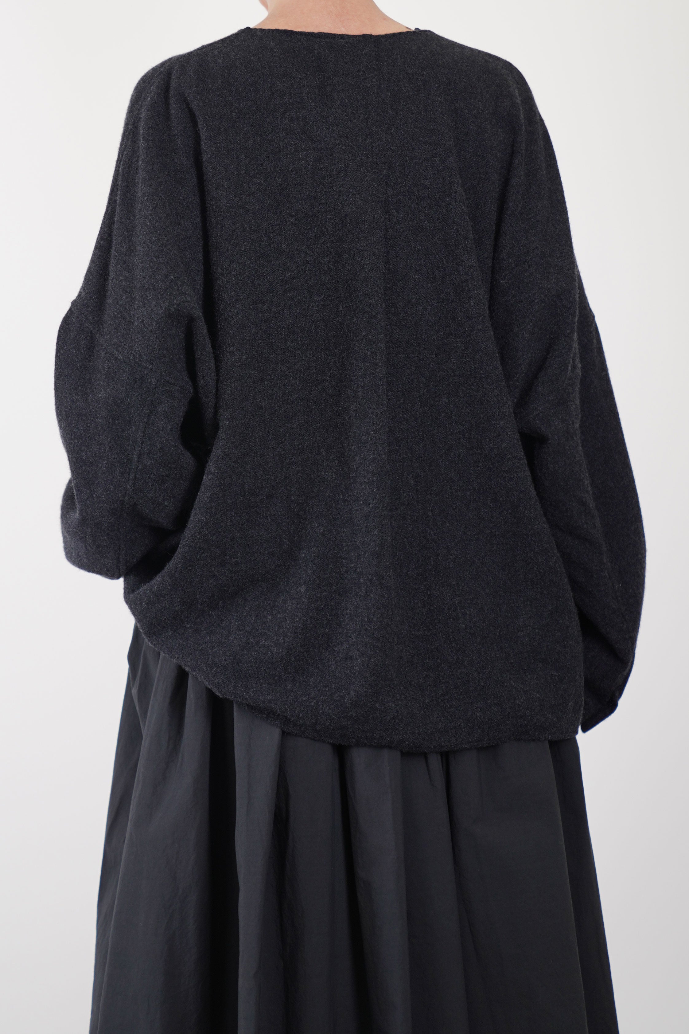 no collar wide shirt wool cashmere charcoal