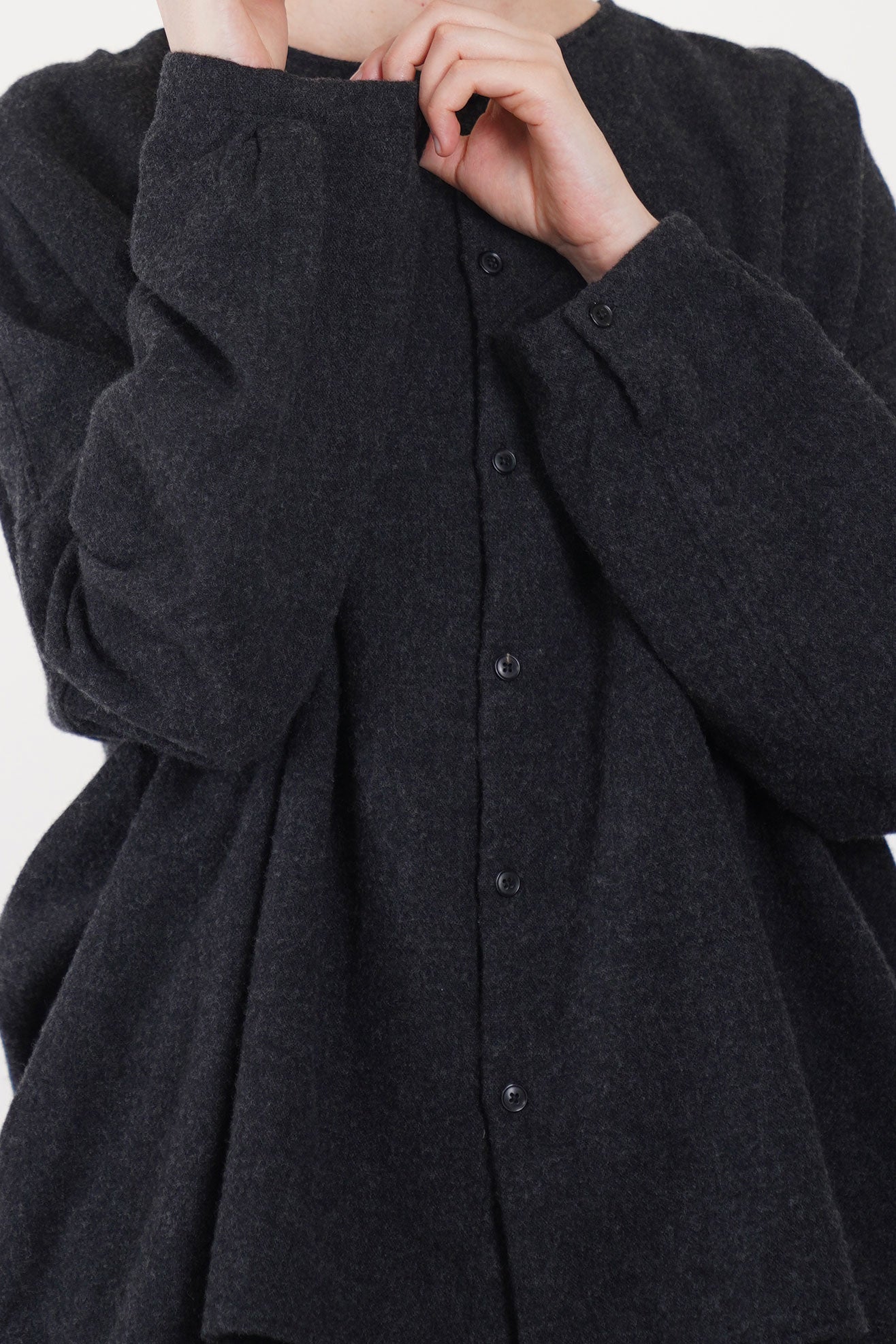 no collar wide shirt wool cashmere charcoal