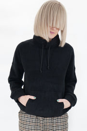 stand collar pullover silk fleece black