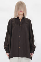 cotton cashmere wide gather blouse brown