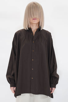cotton cashmere wide gather blouse brown