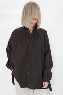 cotton cashmere wide gather blouse brown