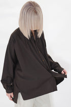 cotton cashmere wide gather blouse brown