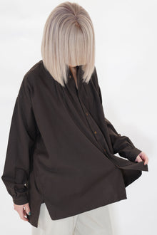cotton cashmere wide gather blouse brown