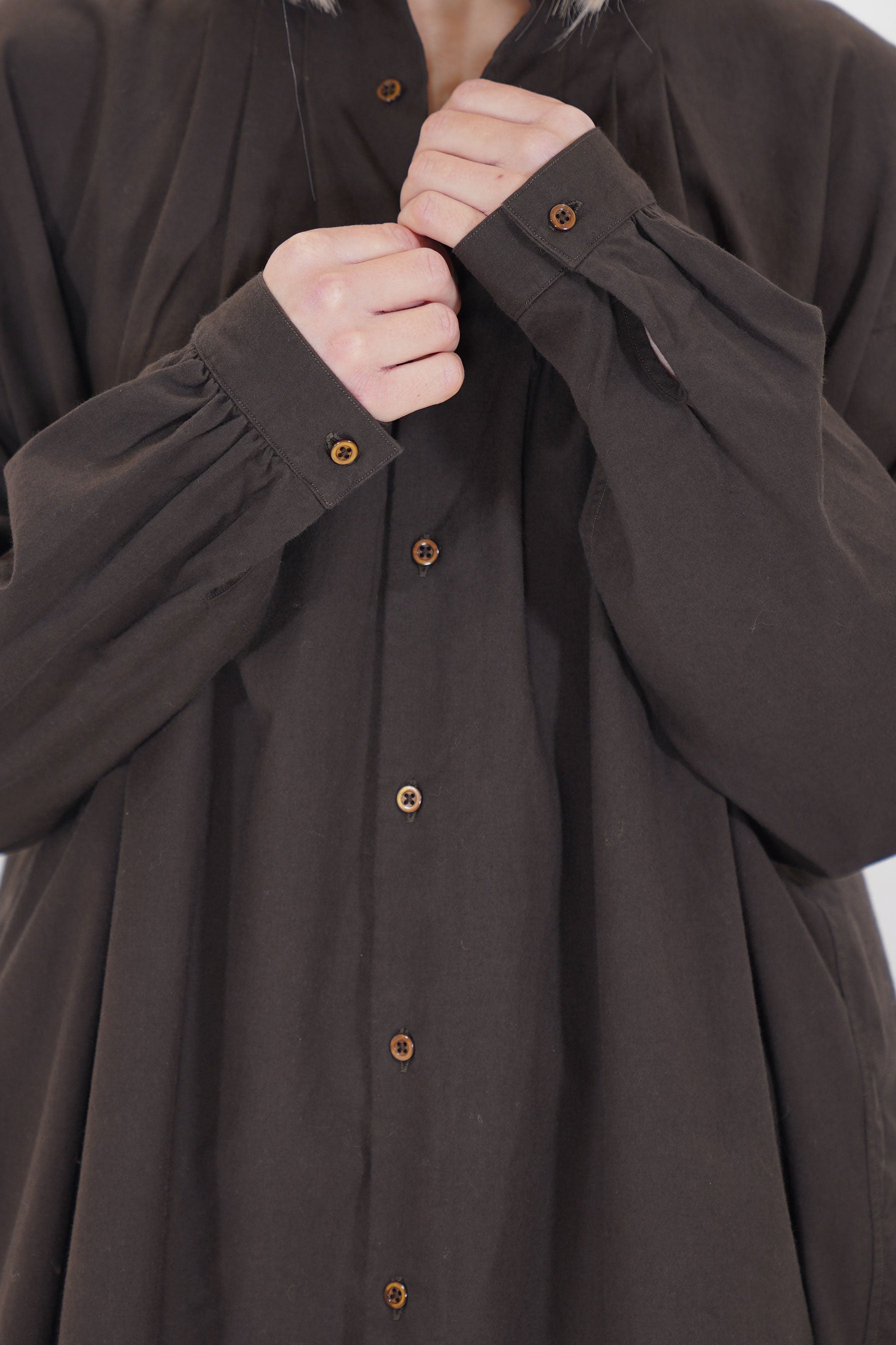 cotton cashmere wide gather blouse brown
