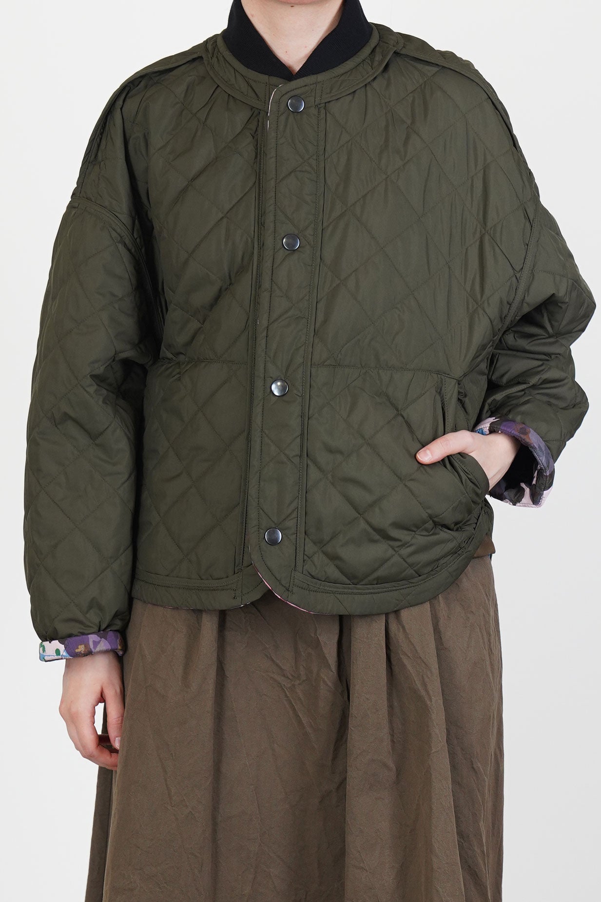 reversible irmi jacket khaki / chrysanthemums rose