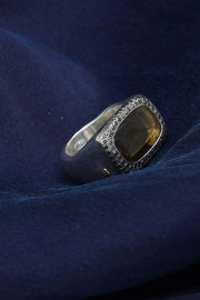 lussi ring silver honey quartz black diamonds
