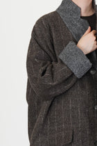 reversible coat superdam pinstripe taupe grey