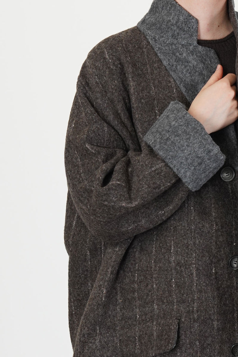 reversible coat superdam pinstripe taupe grey