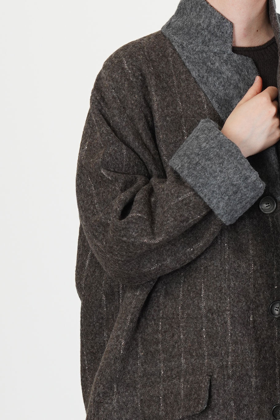 reversible coat superdam pinstripe taupe grey