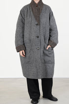 reversible coat superdam pinstripe taupe grey