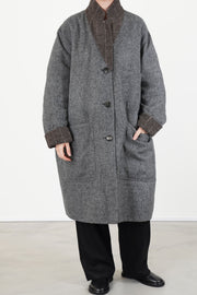 reversible coat superdam pinstripe taupe grey