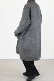 reversible coat superdam pinstripe taupe grey