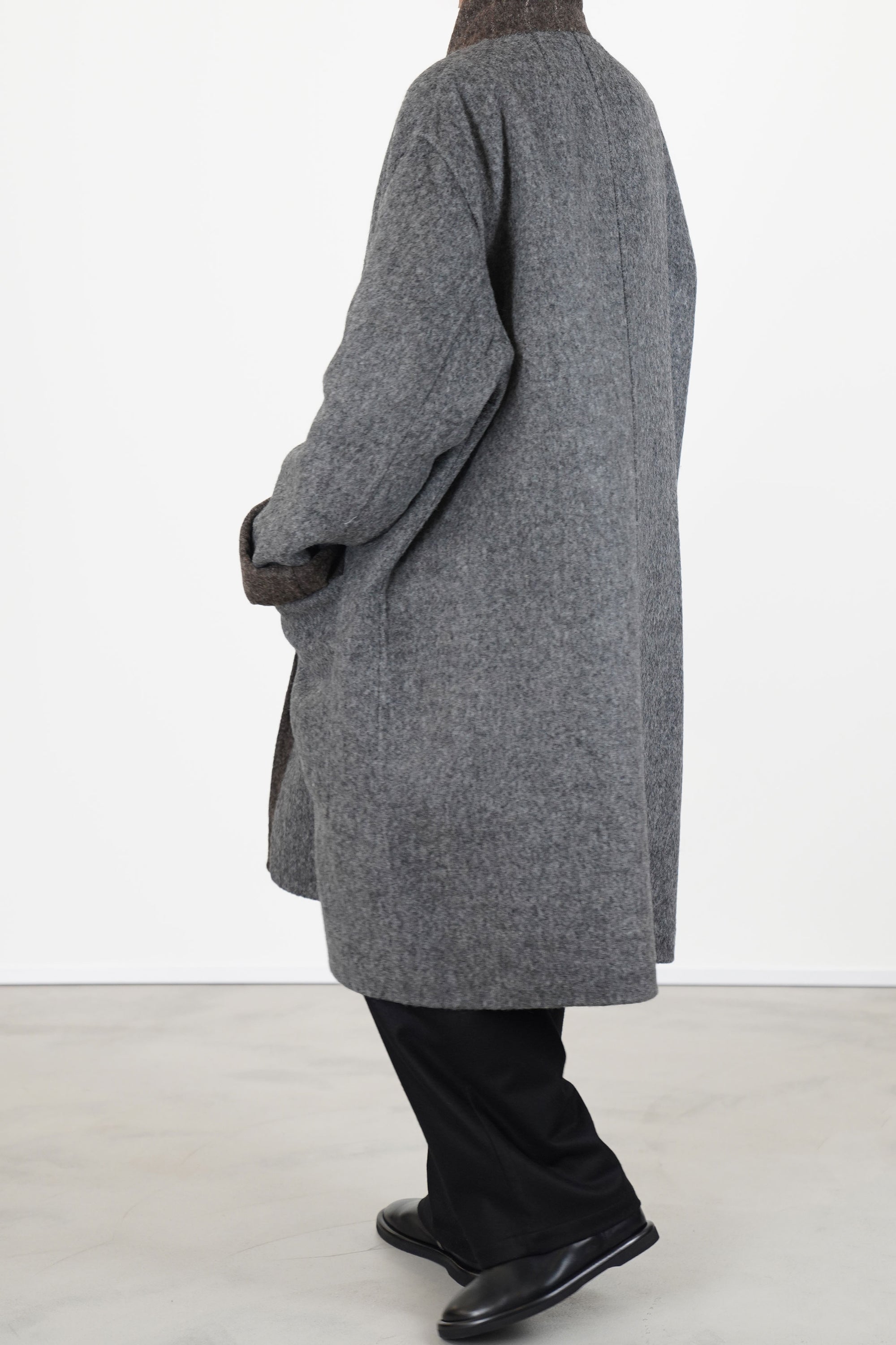 reversible coat superdam pinstripe taupe grey