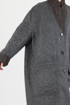 reversible coat superdam pinstripe taupe grey
