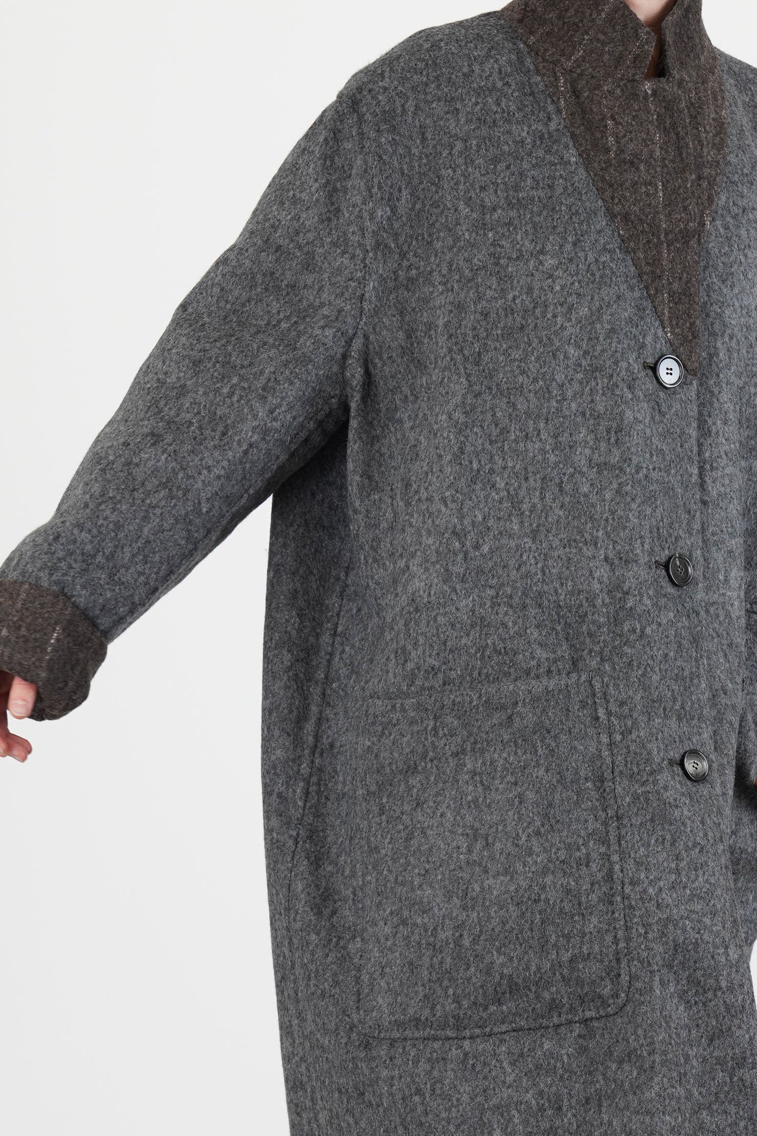 reversible coat superdam pinstripe taupe grey