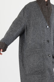 reversible coat superdam pinstripe taupe grey