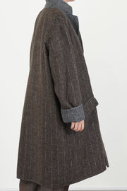 reversible coat superdam pinstripe taupe grey