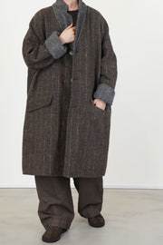 reversible coat superdam pinstripe taupe grey