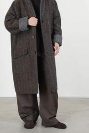 reversible coat superdam pinstripe taupe grey