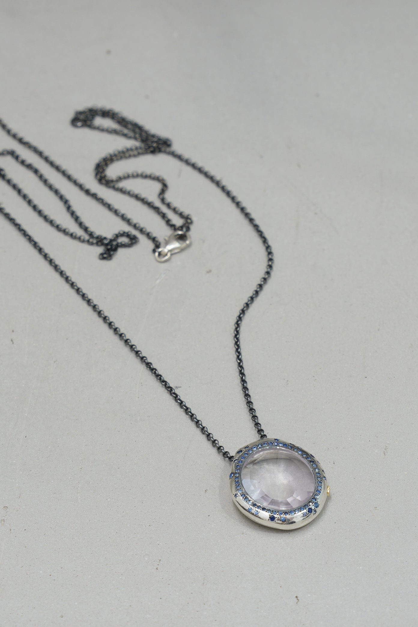 necklace pe olympe silver blue sapphires pale amethyst