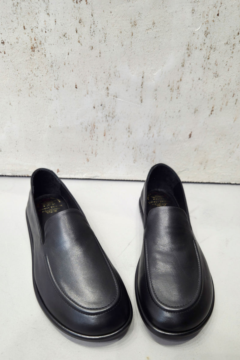 Officine Creative Mienne 101 black leather loafers handcrafted in Italy, featuring soft, supple leather and a slim rubber sole