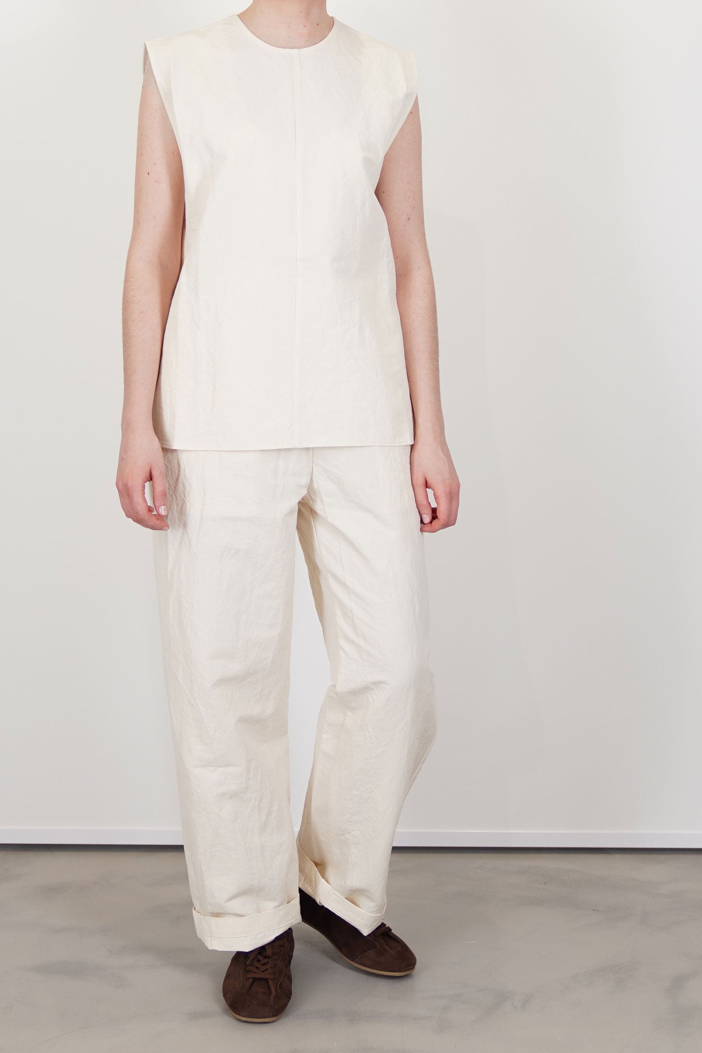 model wearing oyuna still paper top ivory