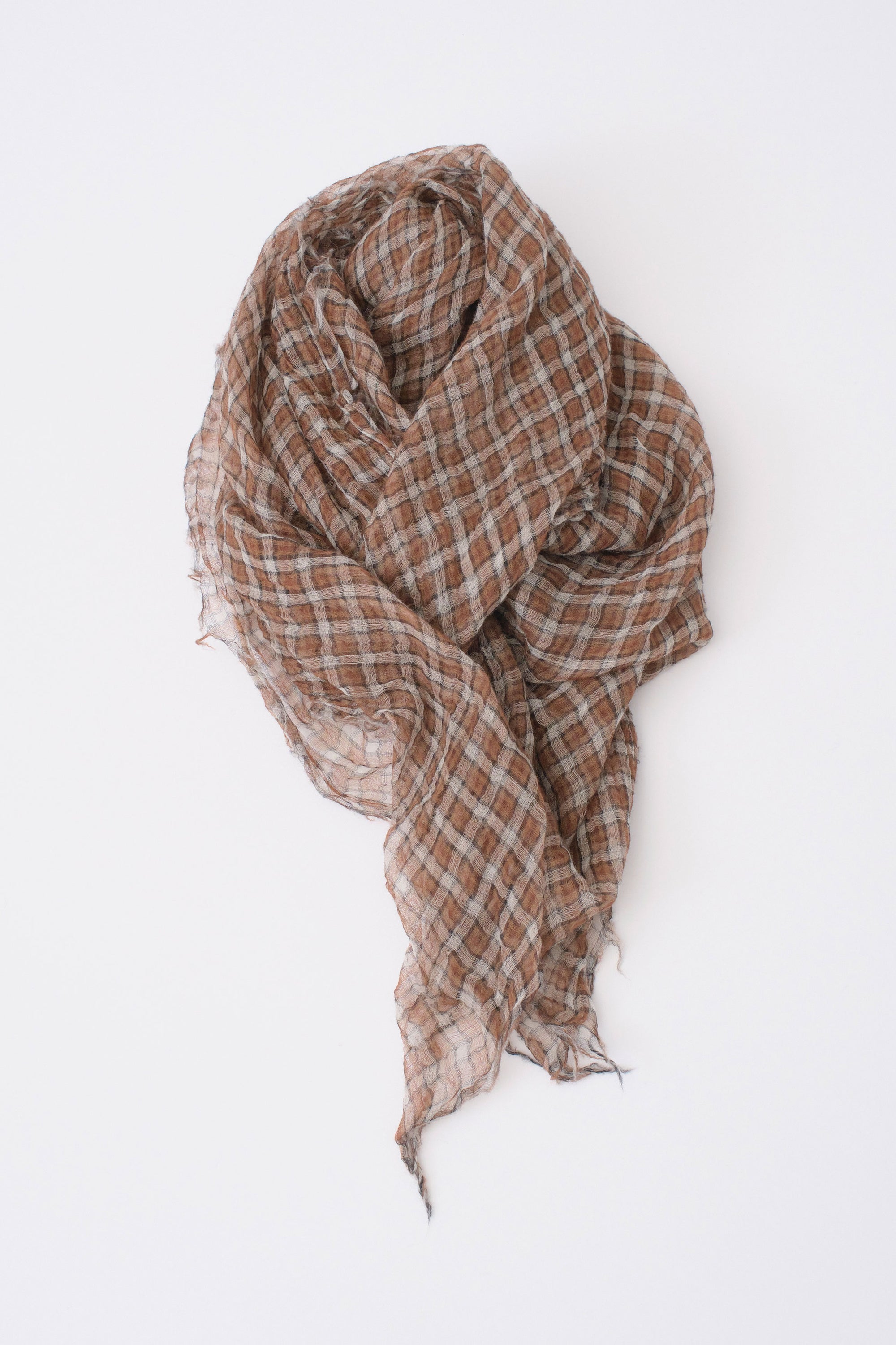 cashmere feather yarn check stole brown