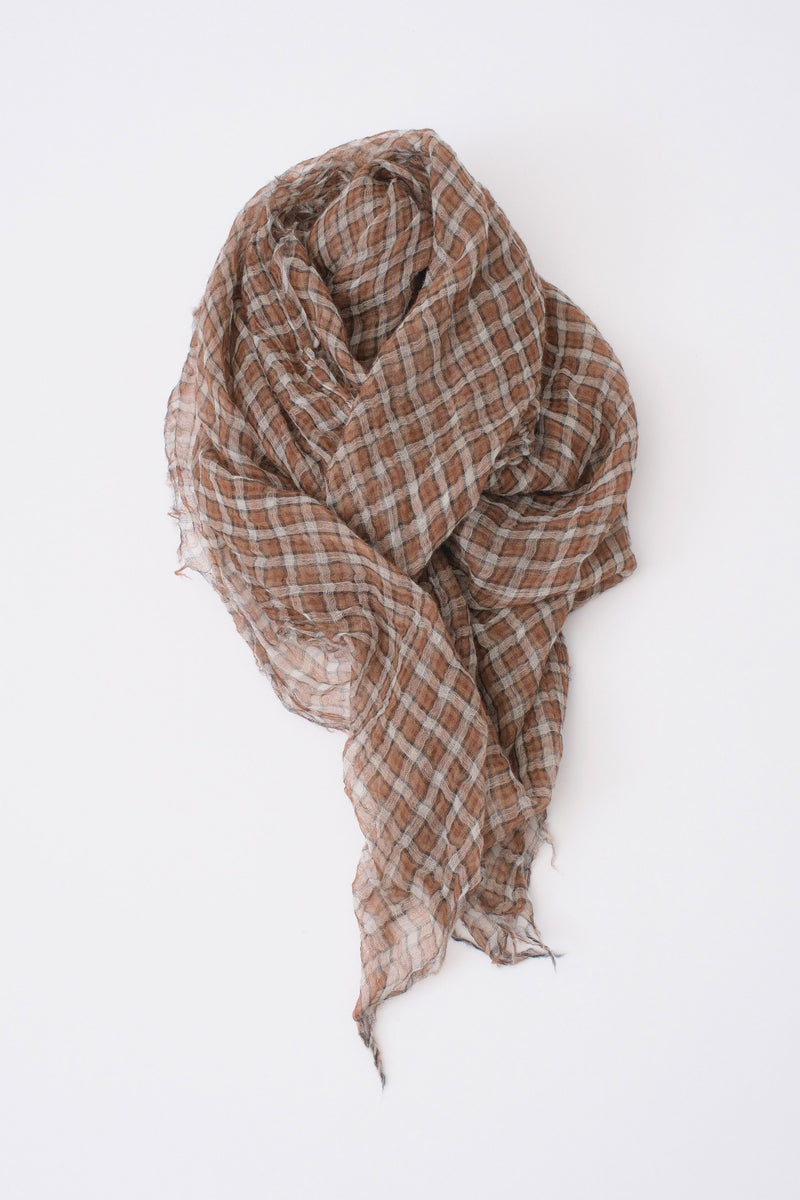 cashmere feather yarn check stole brown