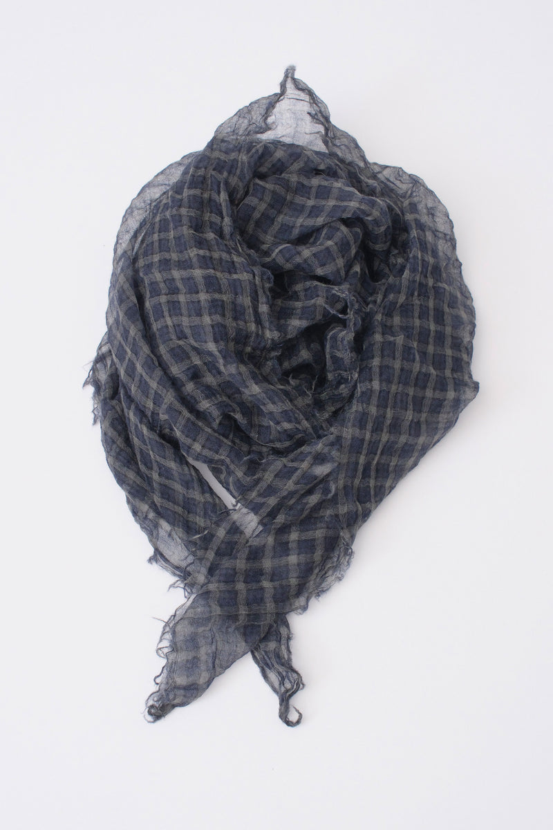 cashmere feather yarn check stole navy