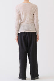 back view of pas de calais wool gauze crinkle pullover ivory soft drape and thin wool material
