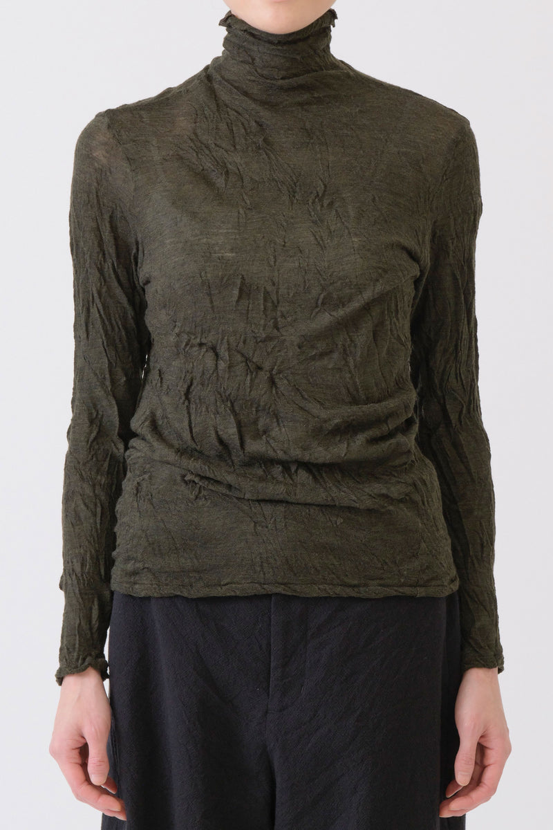 wool gauze crinkle turtleneck khaki