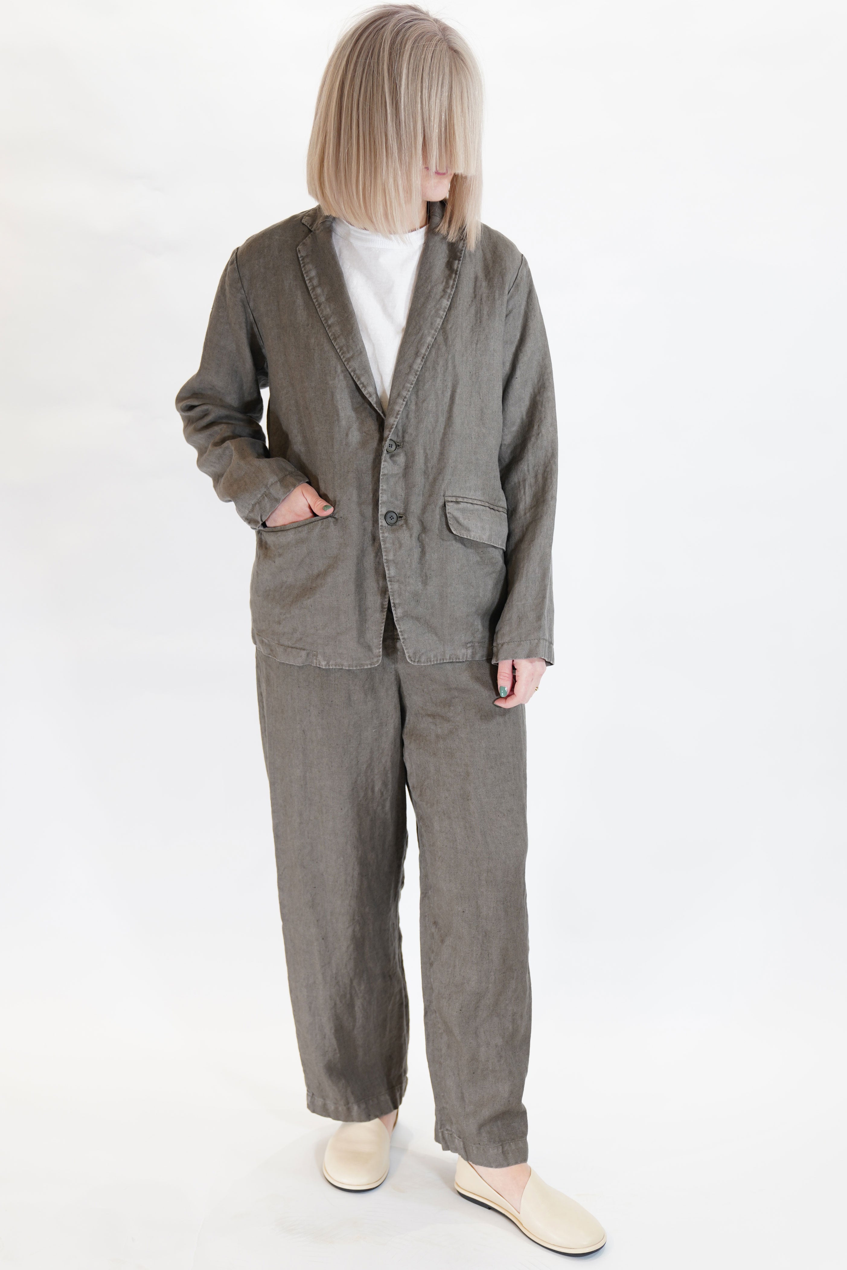 pas de calais linen twill tailored jacket khaki | carrousel the store